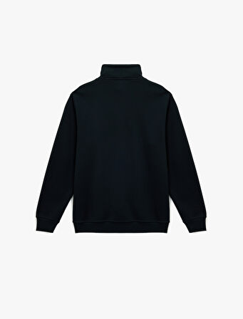 Uzun Kollu Şardonlu Baskılı Yarım Fermuarlı Sweatshirt