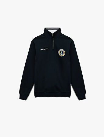 Uzun Kollu Şardonlu Baskılı Yarım Fermuarlı Sweatshirt