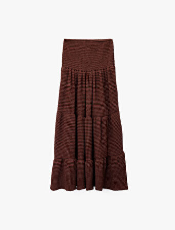 Bürümcük Kumaş Katlı Gipeli Midi Boy Etek