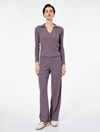 Bürümcük Kumaş Slim Fit Uzun Kollu Polo V Yaka Tişört