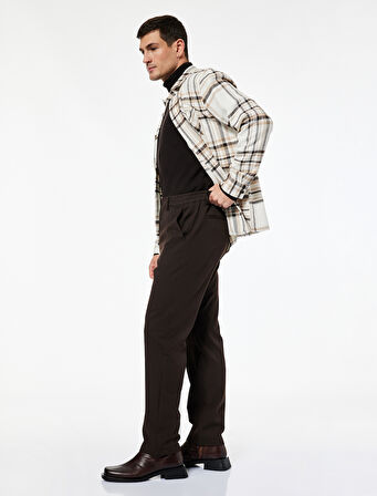 Regular Fit Beli Lastikli Cepli Viskon Karışımlı Kumaş Pantolon