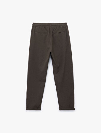 Viskon Karışımlı Cep Detaylı Dokulu Beli Bağcıklı Pantolon