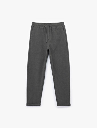 Viskon Karışımlı Cep Detaylı Dokulu Beli Bağcıklı Pantolon