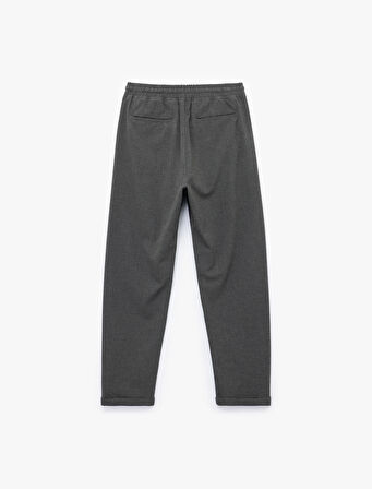 Viskon Karışımlı Cep Detaylı Dokulu Beli Bağcıklı Pantolon