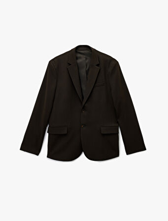 Regular Fit Viskon Karışımlı Kapaklı Cepli Uzun Kollu Mono Yaka Blazer Ceket