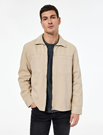 Regular Fit Klasik Yaka Cepli Pamuklu Fermuarlı Gömlek Ceket