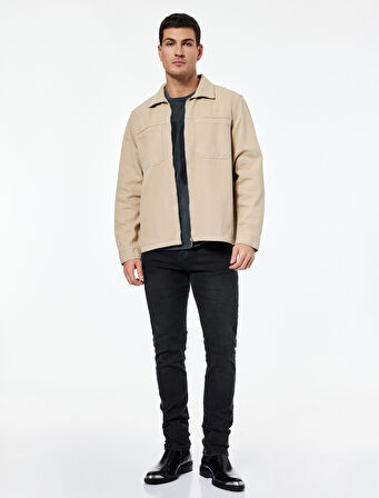 Regular Fit Klasik Yaka Cepli Pamuklu Fermuarlı Gömlek Ceket