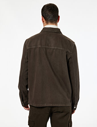 Regular Fit Klasik Yaka Cepli Pamuklu Fermuarlı Gömlek Ceket