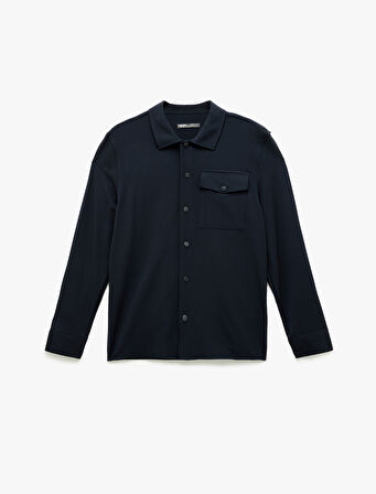 Regular Fit Viskon Karışımlı Kapaklı Cep Detaylı Klasik Yaka Uzun Kollu Gömlek