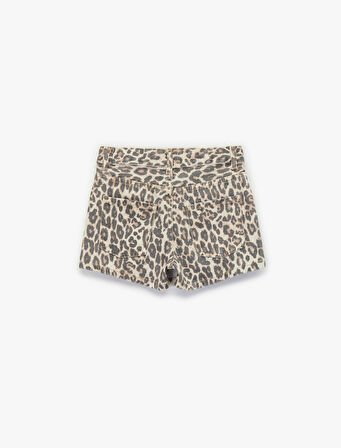 Leopar Desenli Pamuklu Kruvaze Denim Şort Etek