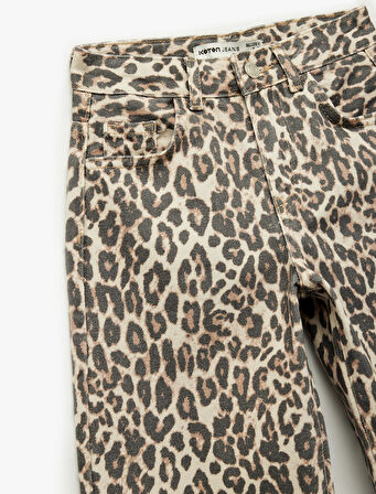 Pamuklu Rahat Kalıp Leopar Desenli Balon Form Denim Pantolon