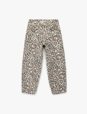 Pamuklu Rahat Kalıp Leopar Desenli Balon Form Denim Pantolon