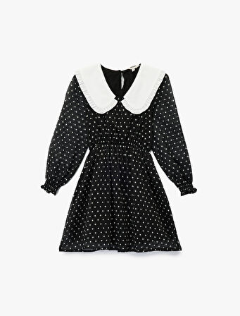 Bebe Yaka Uzun Kollu A Kesim Puantiyeli Elbise