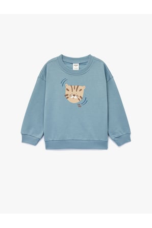 Koton Erkek Bebek Pamuklu Uzun Kollu Bisiklet Yaka Kaplan Baskılı Oversize Sweatshirt