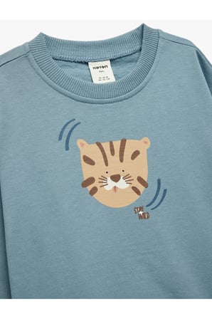 Koton Erkek Bebek Pamuklu Uzun Kollu Bisiklet Yaka Kaplan Baskılı Oversize Sweatshirt