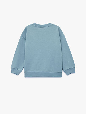 Pamuklu Uzun Kollu Bisiklet Yaka Kaplan Baskılı Oversize Sweatshirt