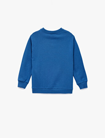 Pamuklu Dinozor Baskılı Uzun Kollu Bisiklet Yaka Şardonlu Sweatshirt