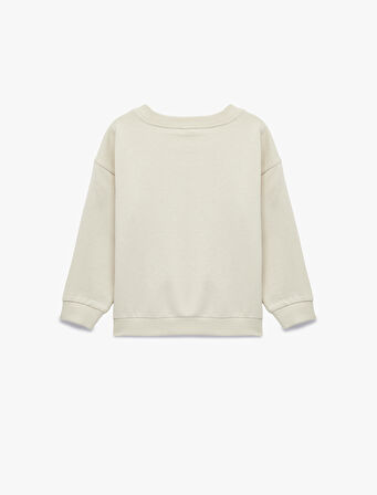 Uzun Kollu Bisiklet Yaka Dinozor Baskılı Pamuklu Sweatshirt