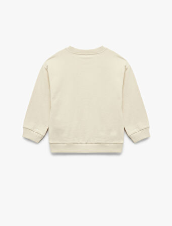 Pamuklu Uzun Kollu Bisiklet Yaka Baskılı Sweatshirt
