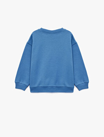 Baskılı Uzun Kollu Bisiklet Yaka Pamuklu Sweatshirt