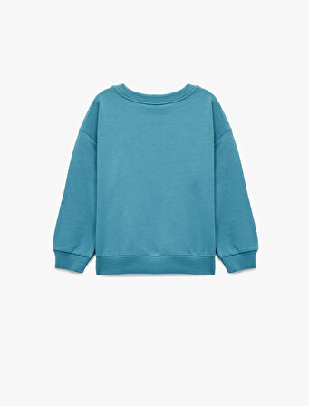 Pamuklu Uzun Kollu Bisiklet Yaka Köpek Baskılı Sweatshirt