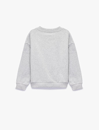 Canavar Baskılı Uzun Kollu Bisiklet Yaka Sweatshirt