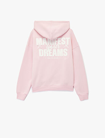 Şardonlu Fermuarlı Arkası Baskılı Cep Detaylı Kapüşonlu Oversize Sweatshirt