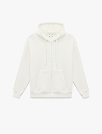 Şardonlu Arkası Baskılı Kanguru Cepli Kapüşonlu Fermuarlı Oversize Sweatshirt