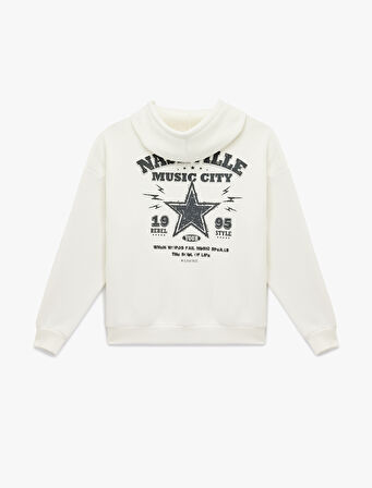Şardonlu Arkası Baskılı Kanguru Cepli Kapüşonlu Fermuarlı Oversize Sweatshirt