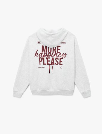 Fermuarlı Kapüşonlu Kanguru Cep Detaylı Arkası Fiyonk Baskılı Şardonlu Oversize Sweatshirt