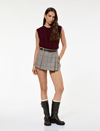 Kolsuz Biyeli Bisiklet Yaka Saç Örgüsü Dokulu Süveter