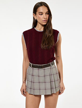 Kolsuz Biyeli Bisiklet Yaka Saç Örgüsü Dokulu Süveter