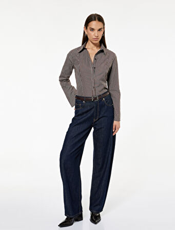 Uzun Kollu Klasik Yaka Düğmeli Pamuklu Slim Fit Gömlek