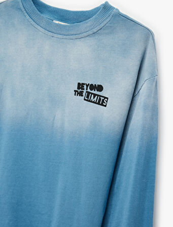 Pamuklu Uzun Kollu Bisiklet Yaka Baskılı Tişört