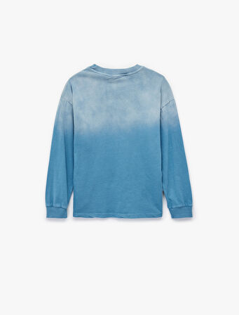 Pamuklu Uzun Kollu Bisiklet Yaka Baskılı Tişört