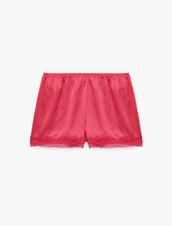 Rahat Kalıp Beli Lastikli Dantel Detaylı Saten Mini Şort Pijama Altı