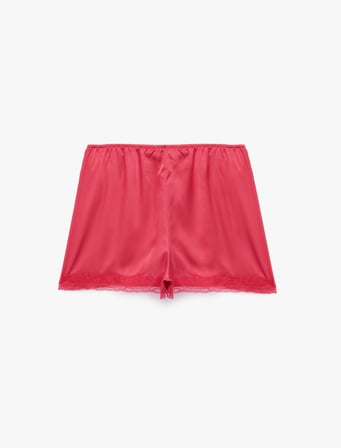 Rahat Kalıp Beli Lastikli Dantel Detaylı Saten Mini Şort Pijama Altı