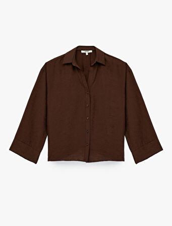 Modal Kumaş Regular Fit 3/4 Kol Crop Gömlek