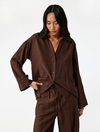 Modal Kumaş Regular Fit 3/4 Kol Crop Gömlek