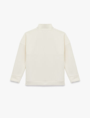 Oversize Uzun Kollu Yarım Fermuarlı Şardonlu Polar Sweatshirt