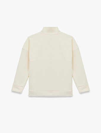 Oversize Uzun Kollu Yarım Fermuarlı Şardonlu Polar Sweatshirt