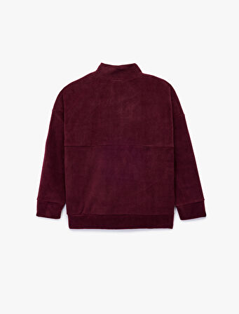 Oversize Uzun Kollu Yarım Fermuarlı Şardonlu Polar Sweatshirt