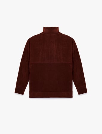 Oversize Uzun Kollu Yarım Fermuarlı Şardonlu Polar Sweatshirt