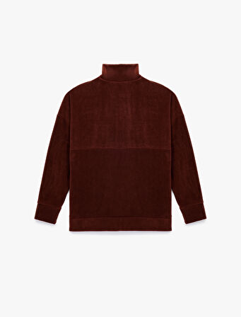 Oversize Uzun Kollu Yarım Fermuarlı Şardonlu Polar Sweatshirt