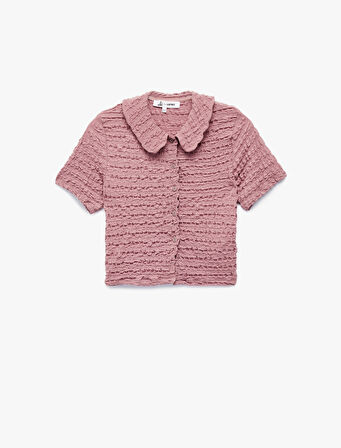 Bürümcük Düğmeli Kısa Kollu Bebe Yaka Tişört