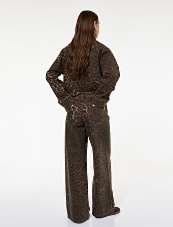 Leopar Desenli Bol Kalıp Jean Pantolon - Loose Straight Fit Jean