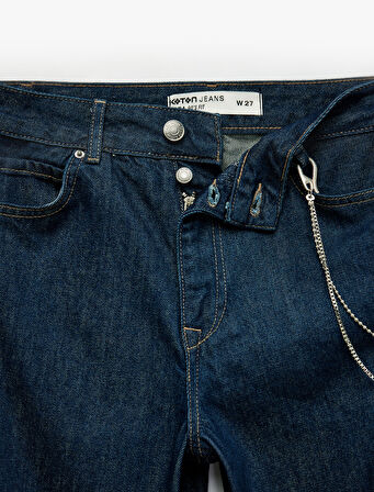 Normal Bel Zincir Detaylı Düz Paça Jean Pantolon - Straight Fit Jean