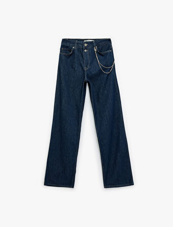 Normal Bel Zincir Detaylı Düz Paça Jean Pantolon - Straight Fit Jean