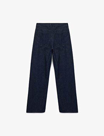 Pamuklu Rahat Kalıp Düz Paça Taşlı Jean Pantolon - Loose Straight Fit Jean
