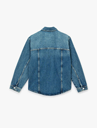 Uzun Kollu Klasik Yaka Pamuklu Cep Detaylı Denim Gömlek